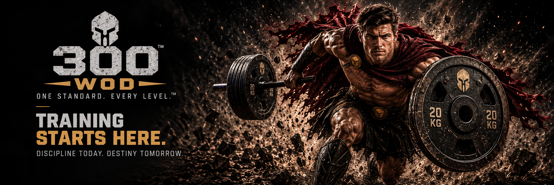 300WOD Charging Spartan — before the work. Decision. Commitment. Accepting today's 300. Training Starts Here.