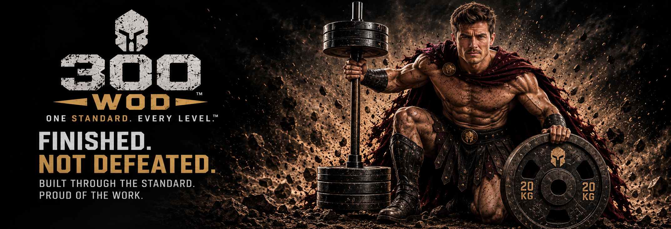 300WOD Kneeling Spartan — after the work. Finished. Not Defeated. Built Through The Standard. Proud Of The Work.
